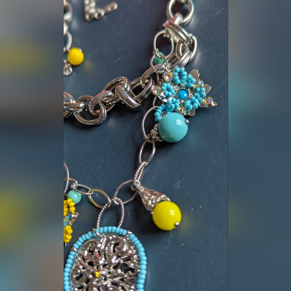 Sorrelli Silver Necklace with Turquoise and Yellow Charms - Picture 4 of 8